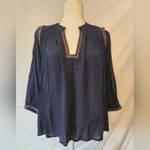 BA&SH Navy Blue Embroidered Top Size Small